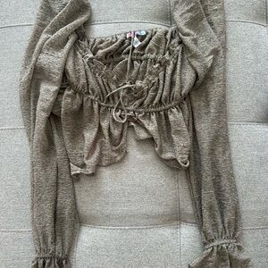 Urban Outfitters Ruched Long Sleeve Top - Brown